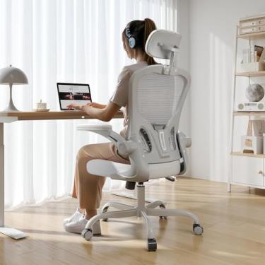 Imagem de Cadeira de escritório ergonômica, capacidade de 150 kg, cadeira de computador com encosto alto para longas horas confortável, cadeira executiva giratória giratória para escritório em casa com apoios