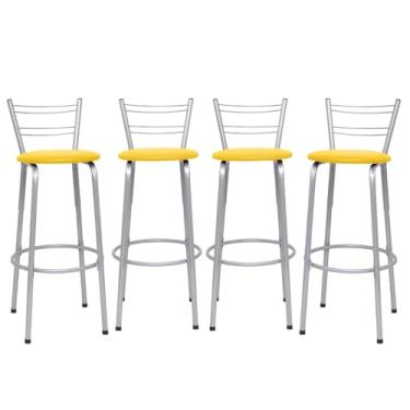 Imagem de Banqueta Altas Flórida Estrutura Prata 70cm Para Balcão Cozinha, Bar, Bistrô, Americano Kit 04 Unidades - Itagold (Amarelo)