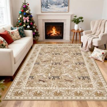 Imagem de WEZVIX Tapete de Natal 12 x 18 cm para sala de estar, tapetes de animais boho lavável, tapete grande antiderrapante macio para quarto, berçário, sala de jantar, fazenda, sala de jogos infantil