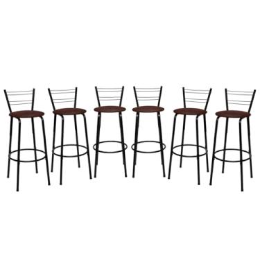 Imagem de Banqueta Altas Flórida Estrutura Preta 70cm Para Balcão Cozinha, Bar, Bistrô, Americano Kit 06 Unidades - Itagold (Marrom Claro)