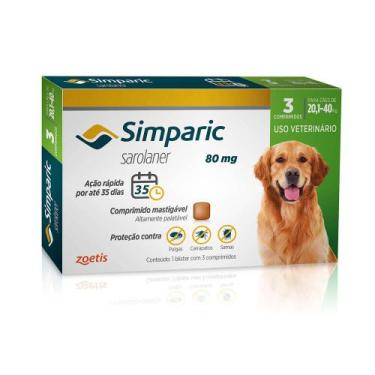 Imagem de Antipulgas e Carrapatos Simparic 80 mg para Cães de 20,1 a 40 kg com 3
