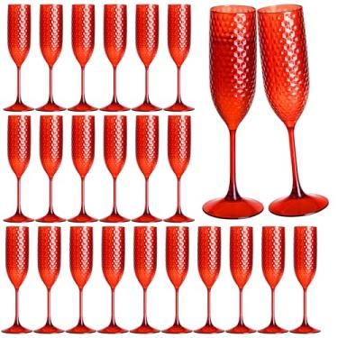 Imagem de Pacote com 24 taças de champanhe de plástico vermelho mimosa copos de champanhe inquebráveis copos de brinde de casamento copos de diamante reutilizáveis de 156 g copos de vinho copos vintage para