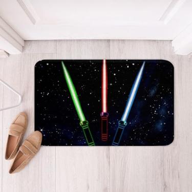 Imagem de Homewish Tapete de banheiro sabre de luz, 50 x 81 cm, decoração de banheiro de pelúcia verde, vermelho e azul, antiderrapante, macio e felpudo para banheira, chuveiro, banheiro, quarto, água