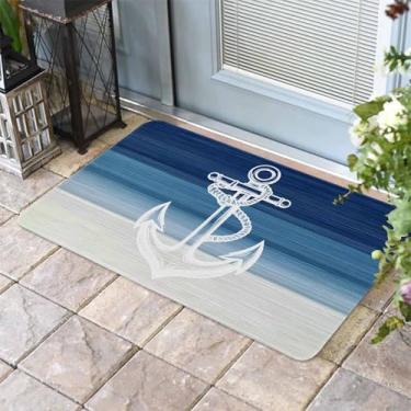 Imagem de Tapete de porta frontal com âncora gradiente azul marinho, entrada externa, antiderrapante, absorvente, capacho para ambientes internos e externos para varanda, decoração de casa, 41 x 61 cm, oceano