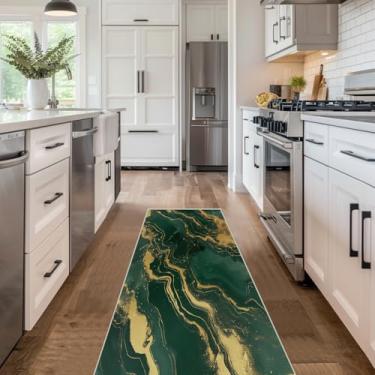 Imagem de Tapete de área de 6 x 15 cm em ouro verde para cama, cozinha, entrada, lavável à máquina, tapetes modernos para quarto, ultramacio, sala de jantar, tapete antiderrapante para escritório em casa