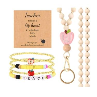 Imagem de Long tiantian Pulseira de professor, presente para mulheres, appreciação, amor, professor, inspiração, maçã, pérola, contas douradas, presentes de Natal, Large, Zinco, Sem Pedra Preciosa