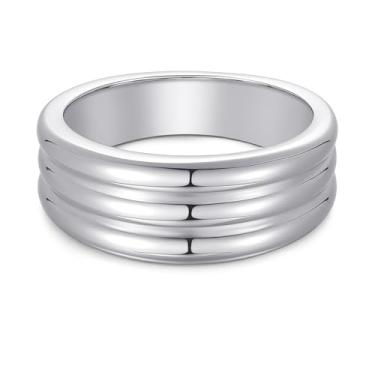 Imagem de Aurelia Mae Anel feminino grosso | Anel de empilhamento de três linhas de ouro largo, Latão, Sem pedra preciosa