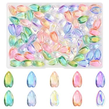 Imagem de MakemadeDIY 100 peças pingentes de vidro pingentes para fazer pulseiras, lindos pingentes de pétala de lágrima AB coloridos AB kit de fabricação de joias para colares, brincos, artesanato