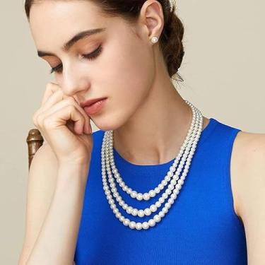 Imagem de Colares de pérolas longas de 160 cm para mulheres, contas brancas falsas, vários fios, colares de pérolas para mulheres, presentes de festa de casamento para amigas
