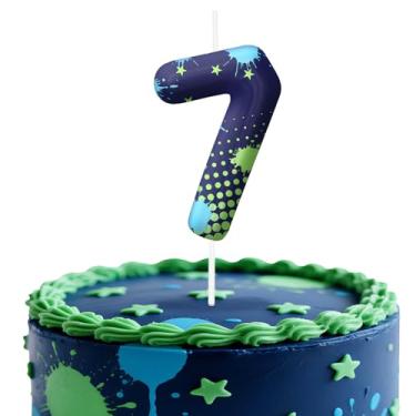 Imagem de Velas de aniversário número 7 de videogame, topo de bolo com tema de jogo para meninos e meninas, decorações de bolo para aniversários, suprimentos de festa com tema de jogos, velas para decorações de