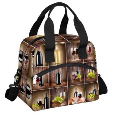 Imagem de hongjinglin Lancheira isolada para mulheres, homens, adultos, reutilizável, à prova d'água, à prova de vazamento, lancheira com grade de vinho, grande, bolsa térmica para almoço, bolsas de mão, bolsa