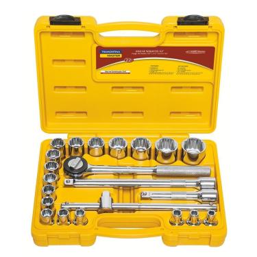 Imagem de Jogo De Soquetes Estriados Master Aço Cromo Acabamento Cromado Maleta 22 Peças - Tramontina 43600022