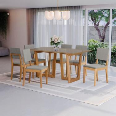 Imagem de Conjunto Sala De Jantar Dora Em Madeira Maciça 6 Cadeiras Boucle Cinza