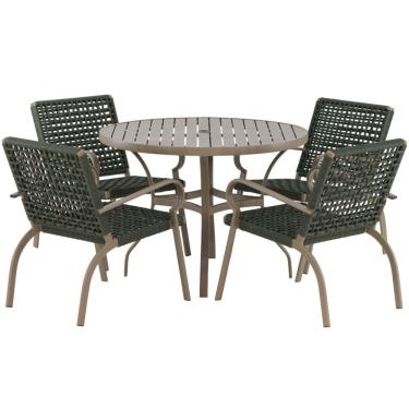 Imagem de Kit 4 Cadeiras Corda Náutica E Mesa Tampo Ripado Varanda Verde Musgo