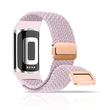 Imagem de Chinber Pulseira trançada esportiva de nylon elástico para Fitbit Charge 6/Charge 5, unissex, Roxo claro