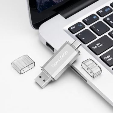 Imagem de Flash Drive USB 3.0 tipo C + USB A portátil tipo C de 64 GB Flash Drive USB-C 2 em 1, caixa de metal para smartphone/tablet/computador/Mac (prata)