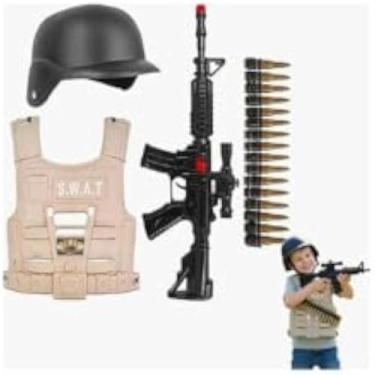 Imagem de Kit fantasia militar infantil completo, capacete e uniforme, GG, elegante