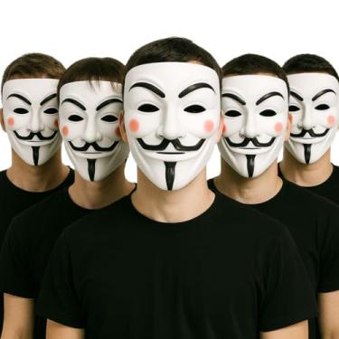 Imagem de Primary Shipments 5-Pack Durable Hacker Anonymous Style Masks Inspired by Chad Wild Clay Spy Ninjas PZ9 Melvin & Vendetta (5-Pack Cloud White)