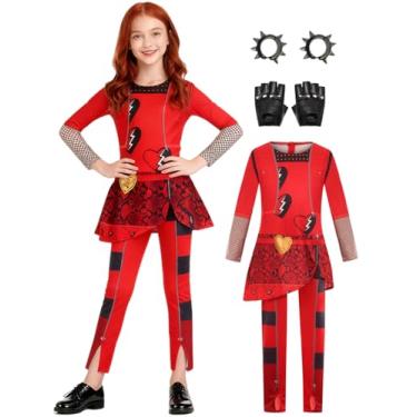 Imagem de Miulruma Red Costume Kids Halloween Cosplay Girls Birthday Party Movie Princess Role Play Red Jumpsuits Outfit Dress Up with Gloves Ear Clip MA064-M