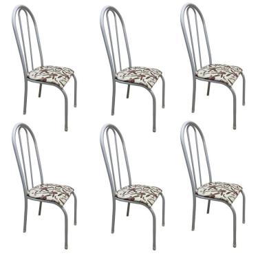 Imagem de Kit 6 Cadeira Sala Jantar Aço Tubolar Cozinha Corino Junco Cor Do Assento:bege-floral