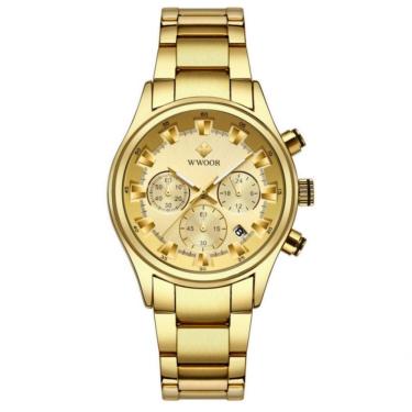 Imagem de Relógio Masculino De Quartzo Em Aço Inoxidável Luminoso Impermeavel Dourado