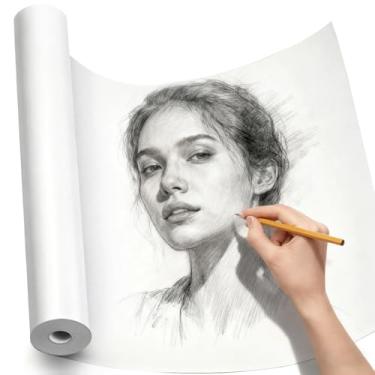 Imagem de PerkHomy Rolo de papel artesanal 38,1 cm x 1,524 cm (50') papel kraft para crianças arte em movimento cobertura de piso embalagem pintura desenho cavalete cartaz papel gráfico (branco, 38,1 cm L x