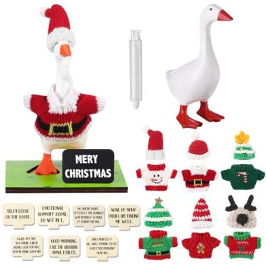 Imagem de RattanView 23 peças de porta-chaves de ganso magnético de Natal linda estátua de ganso de resina mini roupa de malha gravável sinal intercambiável giz para apartamento presente de inauguração de casa