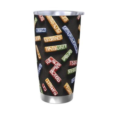 Imagem de Zeraoke Caneca de aço inoxidável com tampa de canudo de 590 ml com estampa de barra em formato de runa, caneca de canudo de carro, mantém as bebidas frias para escritório, casa, funciona muito bem