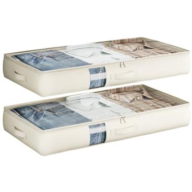 Imagem de Recipientes de armazenamento sob a cama com janela, organizadores de armário e bolsas de armazenamento, sacos de armazenamento embaixo da cama dobráveis para cobertores, roupas, edredom, lençóis de