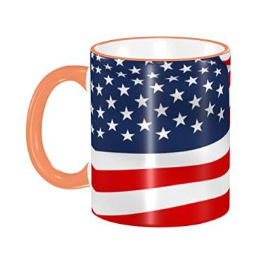 Imagem de Ourdovi Caneca de café expresso de cerâmica patriótica da bandeira americana, caneca de cerâmica revestida faça você mesmo, para café, sopa, chá, leite, latte, cacau quente, colorido divertido 340 g.