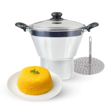 Imagem de Cuscuzeira Tradicional de Alumínio Polido, 16,5 cm x 18,5 cm, Tampa com Alças Baquelite, para Cuscuz e Legumes no Vapor, Design Compacto, Compatível com Fogão a Gás e Lenha