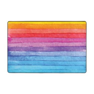 Imagem de ZERAOKE Tapetes listrados coloridos arco-íris para sala de estar 1,2 x 1,6 m, tapete macio e moderno, tapetes antiderrapantes e felpudos para decoração de casa, tapete lavável para quarto, jantar,