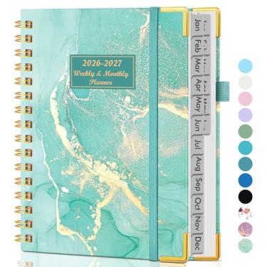 Imagem de A5 Agenda semanal e mensal de 18 meses, 2026-2027, janeiro de 2026 a junho de 2027, capa dura, agenda semanal e mensal com aba, agenda em espiral para escritório, trabalho, escola, casa, mármore