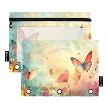 Imagem de CEBUGI 3 bolsas de lápis com zíper e janela transparente, 2 pacotes de estojo para exames de sala de aula (borboleta)