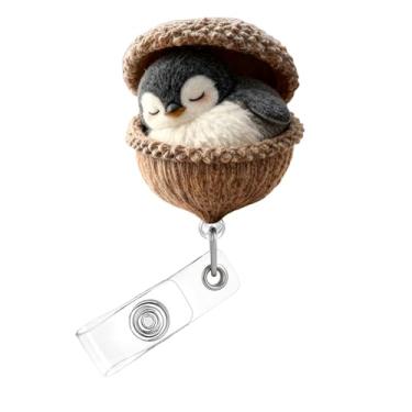 Imagem de Carretel de crachá de Natal, crachá de acrílico de pinguim fofo para crachá de identificação, suporte retrátil de pinha engraçado, clipe de jacaré, acessórios para enfermeiras, profissionais de saúde