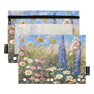 Imagem de CEBUGI 3 bolsas de lápis com zíper e janela transparente, 2 pacotes de estojo para exames de sala de aula (flores silvestres)