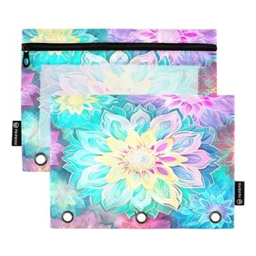 Imagem de Wassud Pastas de fichário com 3 furos, pastas de bolso de mandala colorida, organizador de pasta de arquivo para escritório em casa, pacote com 2