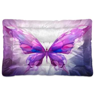 Imagem de Wassud Cama de cachorro pequena lavável com borboleta abstrata roxa, tapetes para cães pequenos, almofada portátil macia para animais de estimação, cama antiderrapante para cães e gatos, almofada