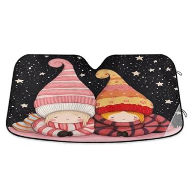 Imagem de Wassud Para-brisa para-sol acessórios de carro dobrável para janela dianteira do carro blocos raios UV duas meninas em chapéus guarda-sol reflexivo 80 x 144 cm