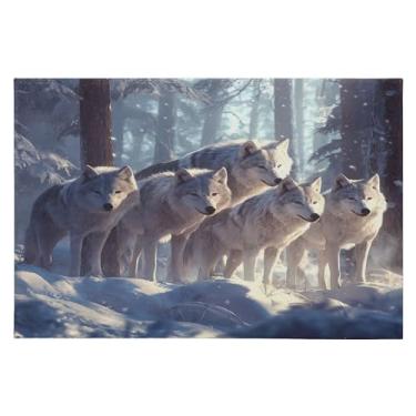 Imagem de Tapete de área 60 x 90 cm, macio, lavável, antiderrapante, com revestimento de borracha, lobos, para sala de estar, quarto, decoração de casa