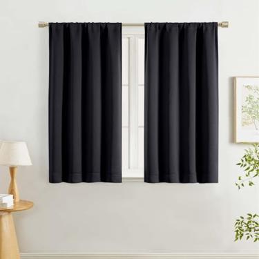 Imagem de Lecloud Cortinas blackout pretas para quarto de 113 cm de comprimento, 2 peças, cortinas de sala de estar de fazenda com isolamento térmico para sala de jantar, cortinas modernas de janela de
