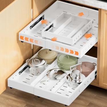 Imagem de Organizador de armário expansível com 30,5 cm a 50,8 cm e D (40,6 cm a 56 cm), gavetas deslizantes ajustáveis sem furadeira com 3 trilhos deslizantes, 2 painéis magnéticos, prateleiras adesivas para