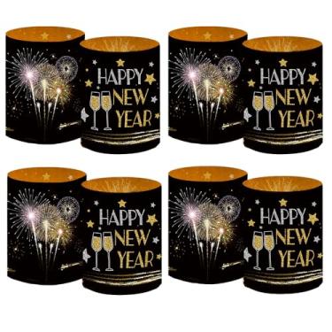 Imagem de 8 peças de castiçais de feliz ano novo para luz de chá, votiva, lâmpada, velas, abajur branco para decorações de festa em casa