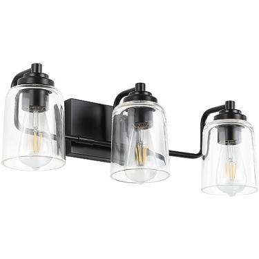 Imagem de SOLFART Luminárias De Banheiro Com 3 Luzes Sobre Espelho, Penteadeira Preta Fosca Para Parede