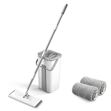 Imagem de Mop de Microfibra com Balde Auto-Esqueecido Panos Reutilizáveis Laváveis Limpeza Piso Rotação 360 Seco Molhado para Made