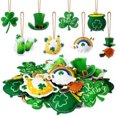 Imagem de Hahafelt 24 peças de enfeites de dia de São Patrício para árvore verde trevo 3D ornamentos de feltro decoração de trevo da sorte pendurado conjunto de decoração de gnomo irlandês para pequenas árvores