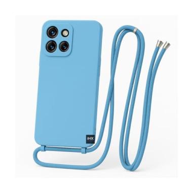 Imagem de Capa Case Capinha Para Motorola Moto G15 Silicone Com Cordão Alça De Pescoço Ajustável Veludo Premium (AZUL PISCINA)