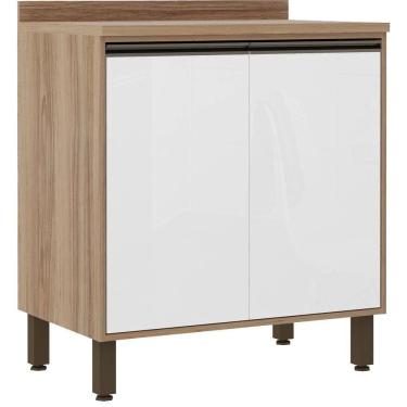 Imagem de Balcão Cozinha 80 Cm 2 Portas Branco Laca Mel Luciane Móveis