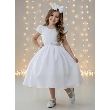 Imagem de Vestido Infantil Branco Luxo Batizado Damas Casamento Festa Meninas - 