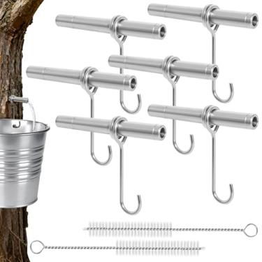Imagem de Kit de batida de xarope de bordo de aço inoxidável, 6 torneiras de árvore de bordo com ganchos, 2 escovas de limpeza compatíveis com nogueira de bétula de bordo para iniciantes especialistas